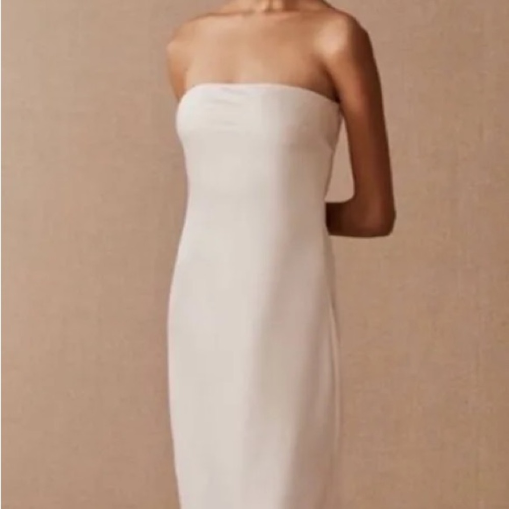 BHLDN x Sachin & Babi Aubrey 6 White Satin Silky Strapless Midi Wedding Dress.